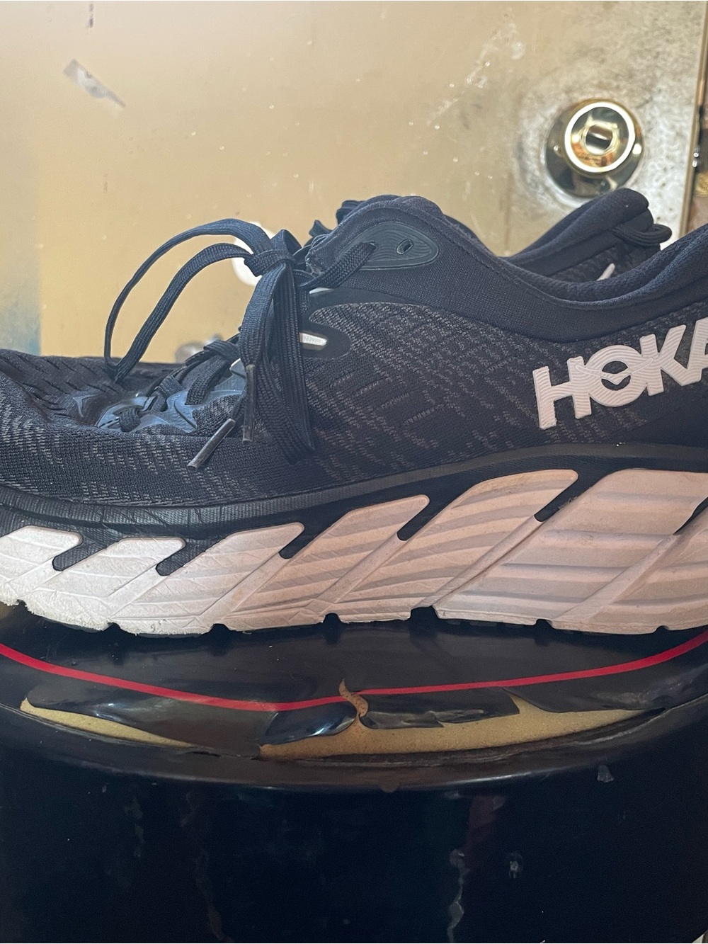 Hoka Men's Black and White Cushioned Running Shoes